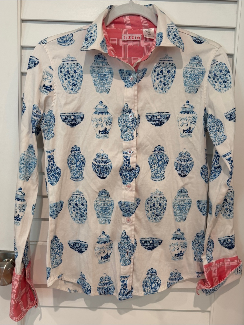 Tizzie Blouse Sz XS Chinoiserie Ginger Jar Dizzy Lizzie Shirt Top Preppy